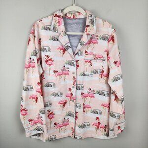 Nick and Nora pajama top size L cotton flannel flamingo snow